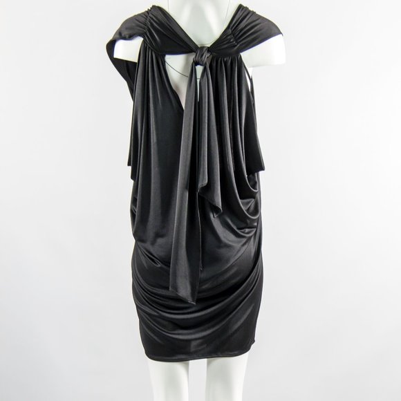 HALSTON HERITAGE Cocktail Black Dress Draped Small 6 NEW - Picture 4 of 5